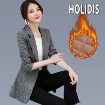 HOLIDIS 여성 체크 정장 봄가을 겨울 빅사이즈여성복 패션 캐주얼 도톰 자켓 코트 정장 자켓 긴팔 스트라이프 소매 우아한 슬림핏 L-5XL