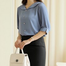 앙탈 소매주름 둥근카라 블라우스 (M1542 41211)