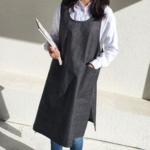 방가지똥 앞치마 단추없는 통원피스 블랙데님 앞치마
