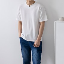 스타일에스 남자 오버핏 스판 반팔 트임 티셔츠 무지 여름 반팔티