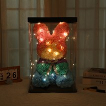 스멜모리 로즈 토끼 플라워 선물 토끼40CM 카드 LED 선물포장, 무지개