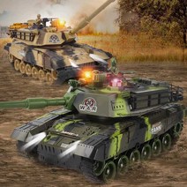 RC탱크 조종 배틀탱크 무선조종 배틀 오프로드RC카 원격조종 밀리터리 장난감, 54cm 위장 녹색 슈퍼 밸류 듀얼 배터리
