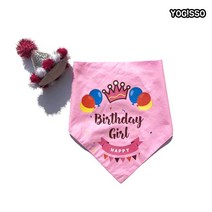 반려견의 생일축하 꼬깔모자 스카프 세트 애견 머리끈, 핑크