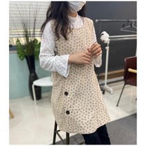 플라워 앞치마 버튼 원피스 앞치마 어린이집 유치원 꽃집 매장 시장 주방 앞치마 2color, 진 베이지