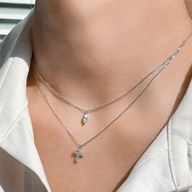 실버925 큐빅 십자가 두줄 레이어드 목걸이