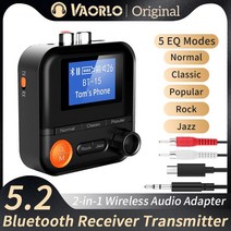 2-in-1 블루투스 5.2 오디오 수신기 송신기 5 EQ 모드 HIFI 음악 무선 어댑터 3.5MM AUX 2 RCA 지원 PC TV 자동차 스피커 용 TF 카드 재생, Bluetooth 5.2