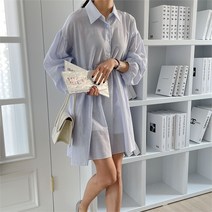 벨르 여성 봄 스트라이프 셔츠 원피스 줄무늬 반오픈 마린 (8150659)