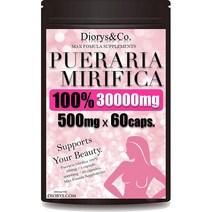 푸에라리아 미리 피카 100 % 30000mg 1 마리 500mg 함유 60 캡슐 입 봉지 고용량, EMS(발송 후 약 3~5 일 도착), One Color_One Size, 60정