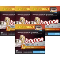 바운스 펫 헤어 린트 가드 메가 건조기시트 120정 Bounce Pet Hair Lint Guard Mega Dryer Sheets Fresh Scent, 4팩