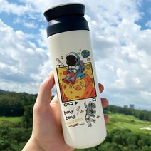 【DF】우주 비행사 우주 창조적 인 보온병 간단한 우주 비행사 하이 생긴 스테인레스 스틸 진공 컵, 색깔13, 500ml 플랫 커버 컵
