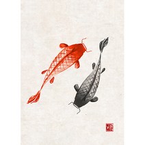 풍수아트 복이들어오는 잉어 연꽃 그림 11종 액자 물고기 꽃 거실 풍수 인테리어 소품, 8.잉어 수묵화