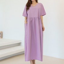 브이넥 반팔 오버핏 가벼운 셔링 롱원피스 맥시 빅사이즈