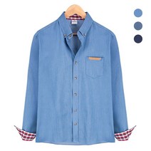 JH+체크 패턴 배색 데님 블루 셔츠_NWM001_Blue_S/N:25+15E2F5 ; 남자청남방 데님셔츠 청자켓 유니클로청남방 청남방코디 오버핏청남방 남방 캐쥬