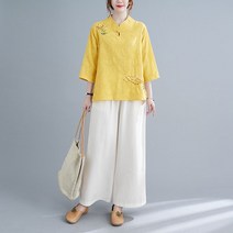 여성 개량한복 면 마 빅사이즈 와이드팬츠 빈티지 자수 상의 디자인한복 계량한복 퓨전한복