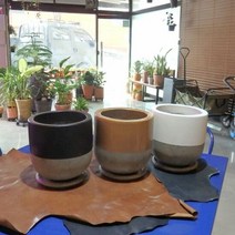 모던 테라스톤팟 투톤 원형 20x20cm 화분(받침포함), 화이트 투톤
