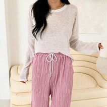 네쥬 여성 봄 여름 린넨 오버핏 크롭 긴팔 티셔츠