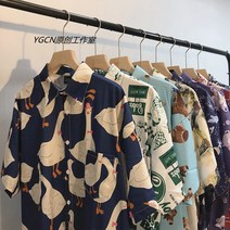 홍콩 스타일 반팔 꽃무늬 셔츠 하와이안 꽃 여름 일본 유럽 비치 셔츠 해변 비치상의