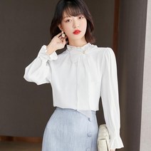 반목블라우스 여성 봄 여름 하객룩 리본 진주 장식 퍼프