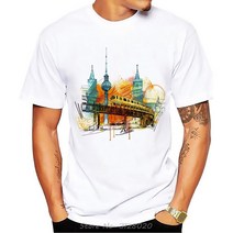 3D티셔츠독일 베를린 도시 수채화 디자인 접착제 없음 승화 인쇄 Tshirt 남성 여름 새로운 흰색 캐주얼 티