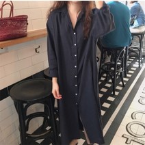예복 아나운서 원피스 봄 여름 휴양지 LANMREM 스타일 루즈핏 롱 폴리에스테르 셔츠 드레스 여성용 턴 다운 칼라 스트라이프 싱글 브레스트 WL30717