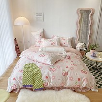 단선레브 꽃레이스 시리즈 침대 스커트 세트 --침대 스커트+이불 커버+베개 커버