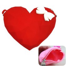 리본 하트 모양 동전 가방 파우치 손가방 포켓 작은 소지품 소품 주머니 백 정리 수납 보관 미니 어린이 유아 선물 팬시 실리콘 가벼운 사은품 판촉물