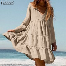 ZANZEA 여성 여름 캐주얼 미니 원피스