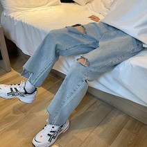여성큰옷통팬츠 고가 데미지팬츠 트렌드 뚱뚱한 빅사이즈 하이웨이스트 날씬해 보이는 연청바지코디 배 형 몸매 2452729045