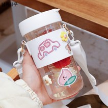 비주얼 빨대컵 학생 러블리 소녀하트 심플 플라스틱컵 여름 꽃찻잔 물병 선물 도매, 화이트820ml+컵커버, 420마라