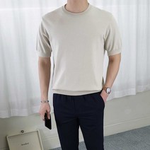 로코비전 남성 시그니처 머슬핏 라운드 아이스 반팔 니트