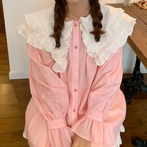 여성 이중 카라 스트라이프 커프스 블라우스