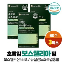 인도산 보스웰리아 뉴질랜드 초록입홍합 분말 정 알약타입 식약처 HACCP 인증 보스웰릭산 65% AKBA + KBA 함유, 3개, / 60정 /, VITARION