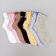 멜란지무드 여성 유니크한 진주 양말 러플 그레이스 중목 7color