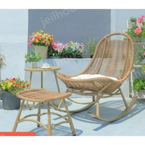 북유럽 원목 야외 흔들 의자 발코니 등나무 체어 라운지 카페, A.흔들 의자+테이블+발받침