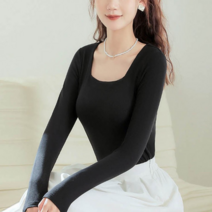 긴팔 스퀘어넥 골지 여성 얇은 긴소매 긴팔티 여자긴팔 여자데일리 긴팔 티셔츠 슬림핏