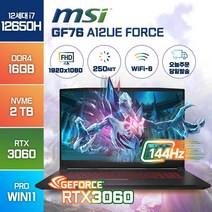 MSI Sword GF76 A12UE 포스 12세대 i7-12650H RTX3060 17인치 윈도우11, WIN11 Pro, 16GB, 2TB, 코어i7, 블랙