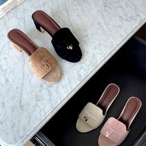 [BRIGHT] 로로 태슬 스웨이드 뮬 슬리퍼 미들힐