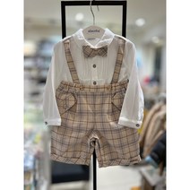 [압소바] 가을 60% /우리 아기 돌잔치룩으로 추천하는 정장 상하복 /기본으로 입기 좋은 흰색 셔츠에 멜빵바지가 세트로 /탈부착 가능한 보타이*블랑체크정장상하*