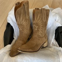 여성 웨스턴부츠 첼시부츠 레트로 웨스턴 카우보이 부츠 여성 송아지 가죽 자수 미드 부츠