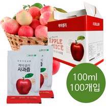 100% 사과즙 100ml 100포 충북제천 산지직송 NFC착즙 무설탕 무색소 무방부제 사과의 신선함을 그대로, 100ml 100개입