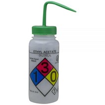 SP Bel-Art GHS 라벨 안전 통기성 에틸 아세테이트 세척병 500ml (16온스) 폴리에틸렌 (4팩) (F12416-0007), Ethyl Acetate