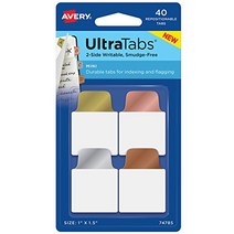 AVERY Ultra Tabs Repositionable Mini Tabs Two-Side Writable 1 x 1-1/2 Metallics 40 Tabs (74785), 40 Tabs (74785), Metallics, 1