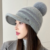 이뿌니 라인투방울니트캡 방울캡모자 챙니트모자 여성겨울모자