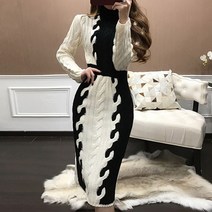 에바 배색 터틀넥 니트 원피스