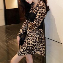 가을 여성 레오파드 원피스 호피무늬 패턴 소매SR2817