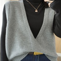 여성 가을 겨울 조끼 여자 간절기 방한 레이어드 스트라이프 니트 숄 조끼 베스트 V1822