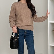 뜨개진 여성용 부드러운 데일리 베이직 플링스 라운드 니트