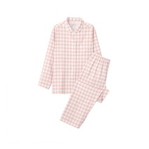 MUJI 무인양품 깅엄체크 플란넬 파자마 잠옷 / 핑크 집에서입는옷 수면홈웨어, 사이즈_S~M, 상세페이지 참조