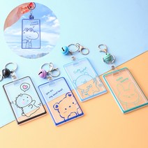 캐릭터 사원증 케이스 교통카드 포터카드 홀더 명찰 신분증 아크릴 투명 목걸이줄, 럭키곰