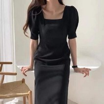 여성 바캉스룩 웨딩 머메이드 플레어 퍼프 반팔 롱 원피스 여름 결혼식 하객 스퀘어넥